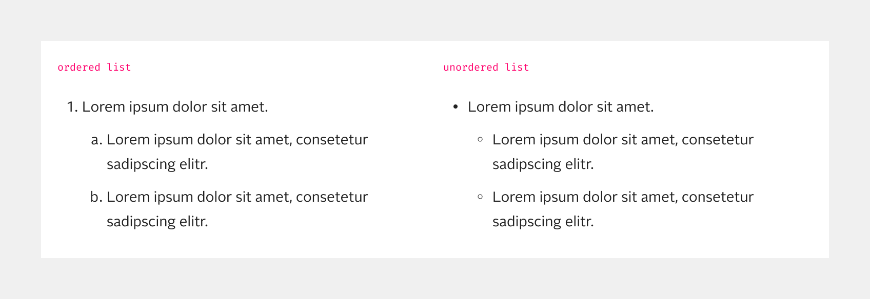 ordered and unordered list